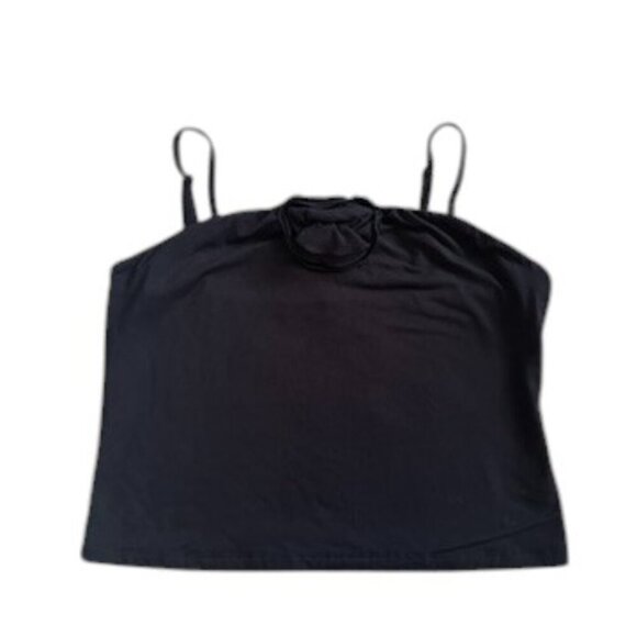 Bailey/44 Anthropologie Black Cropped Spaghetti Strap Top, Rosette Front, Medium - Picture 6 of 7